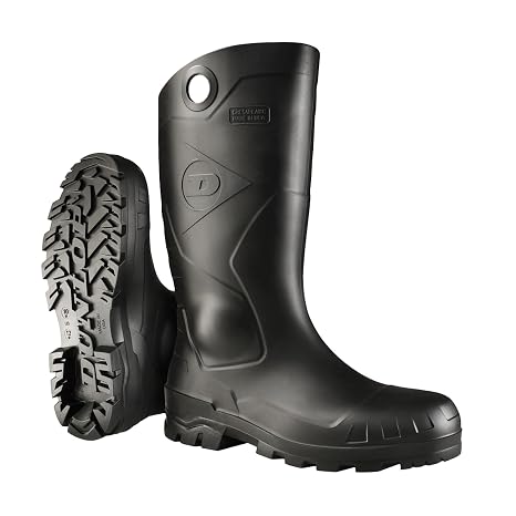 DUNLOP Chesapeake Steel Toe Rubber Work Boots, Black, Size 8 | Steel toe PVC boots, lightweight, waterproof, wide calf, USAmade, pull tab for easy on/off, built for tough workdays.