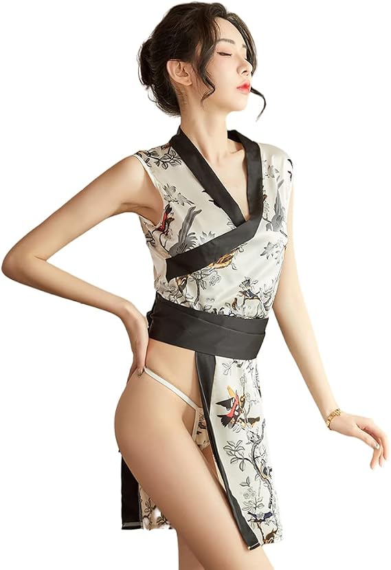 Ladies Cosplay Sexy Anime Kimono Nightdress Chinese Traditional Cheongsam Lingerie Set