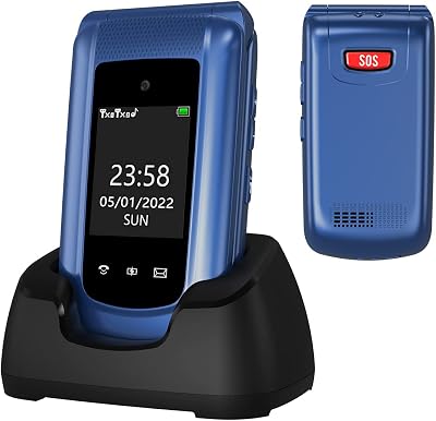 USHINING 4G Unlocked Flip Phone for Seniorwith Speed Talk SIM Card Seniors Cell Phone SOS Big Button Senior Basic Phone for Elderly 2.4 Inch Screen Unlocked Feature Phone with Charging Dock Blue