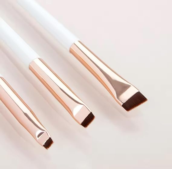 3Pcs Angled Eyebrow Brush Set - Makeup Brushes for Eyeshadow and Eyebrows, Ultra-Thin Eyeliner and Eyeshadow Brushes for Makeup, Angled and Flat Design for Brow Shaping, and Eye Liner - (White)