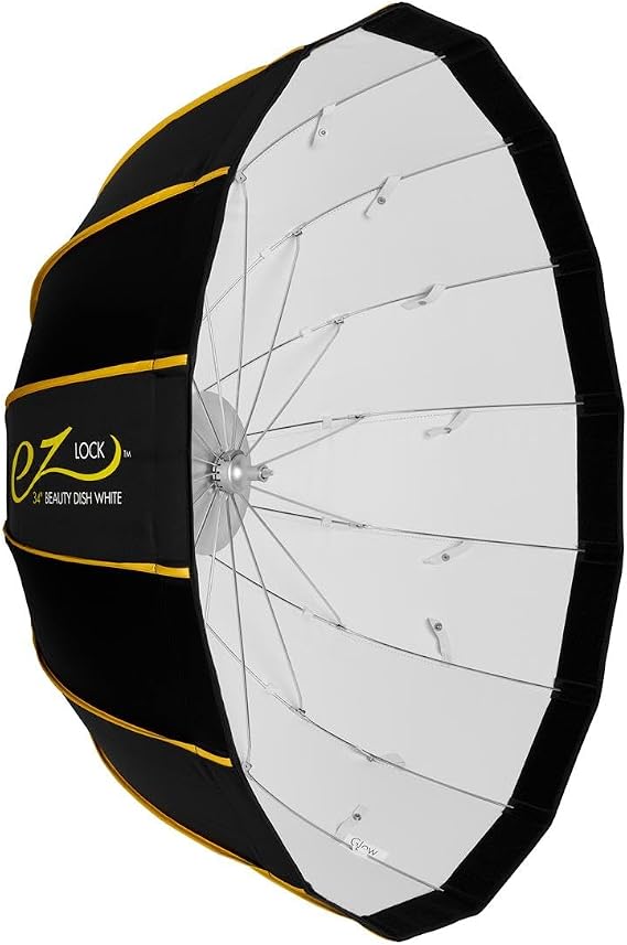 Glow EZ Lock 34" White Beauty Dish Softbox, Quick Release Bowens Mount Softbox with Removable Diffusers, Eggcrate Grid, Deflection Disk, Storage Bag &