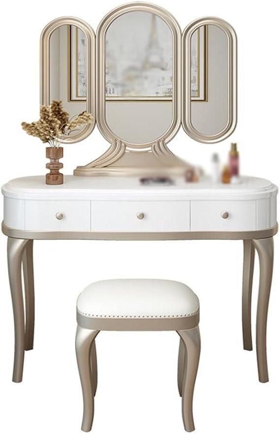 Dressing Table French with Makeup Desk Stool Integrated