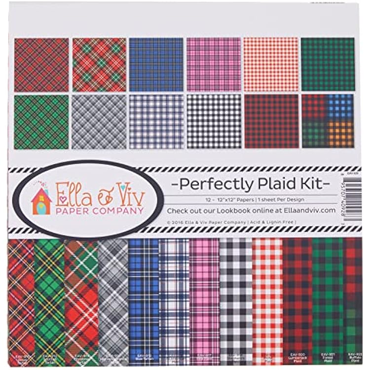 Ella & Viv by Reminisce EAV-928 Ella & Viv Perfectly Plaid Scrapbook Collection Kit Ella & Viv Perfectly Plaid Scrapbook Kit, 12x12 inches
