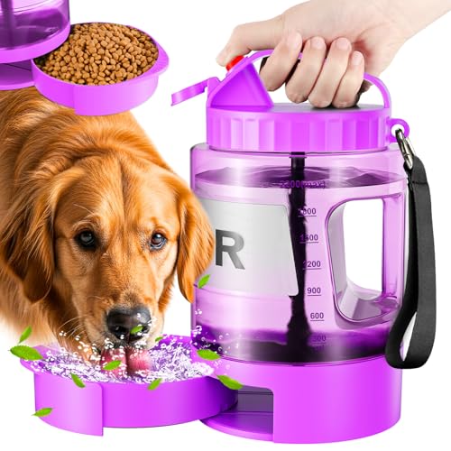 Dog Water Bottle Portable - 77 oz Dog Water Bottle with Bowl Leak Proof, 2 in 1 Pet Travel Cup Suitable Outdoor, Camping, Walking, Beach, Hunting, Large Pet Gear for Dog Lovers Purple