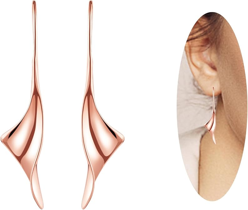 14K Gold Hoop Spiral Threader Dangle Drop Earrings forWomen, Hypoallergenic Comfort Design Fashion Jewelry Gift