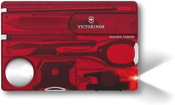 Victorinox Swiss Card Lite, Swiss Made Pocket Tool, 13 Functions, LED, Magnifier, Red Transparent