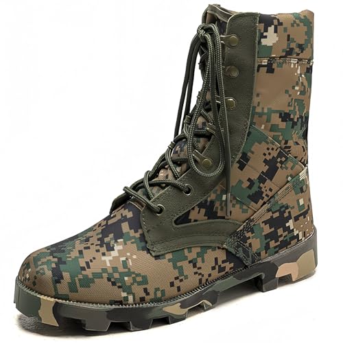 Camo Tactical Combat Boots For Men Black Military Jungle Work Boots 900D Waterproof Oxford Fabric Rubber Outsole High-Top Lace-Up Design Ideal For Jungle Desert Combat & Training