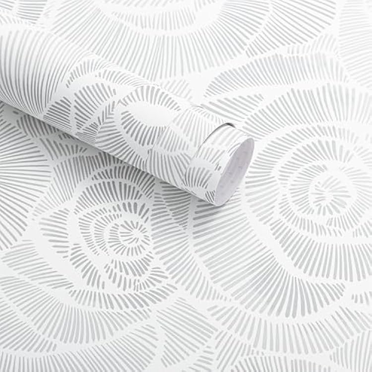 Wudnaye Peel and Stick Wallpaper Grey and White Wallpaper Floral Contact Paper Self Adhesive Removable Vintage Contact Paper Waterproof for Bathroom Bedroom Cabinets Decor 16.9 78.7 Vinyl