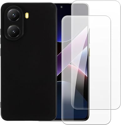 2 Pack Tempered Glass  TPU Phone Case Combo Compatible with Xiaomi Poco X7 Pro 5G, Shockproof Protective Cover and Screen Protector Set Black