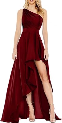 Changuan One Shoulder Satin Bridesmaid Dresses for Women Long 2024 High Low A-line Formal Evening Party Gowns