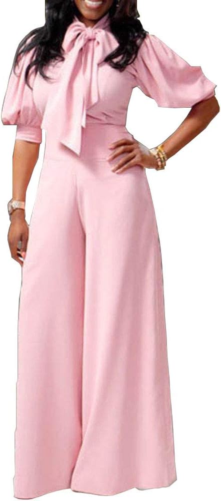 VERWIN Plain Dressy Full Length Bowknot Women's Jumpsuit High Waist Woman Romper