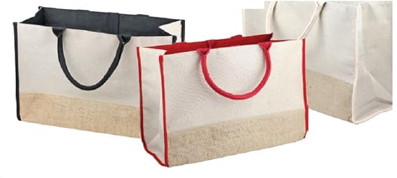 Jute Burlap Tote Bags Cotton Handles Heavy Duty Shopping, Weekender, Work (Pack of 3) (Black)