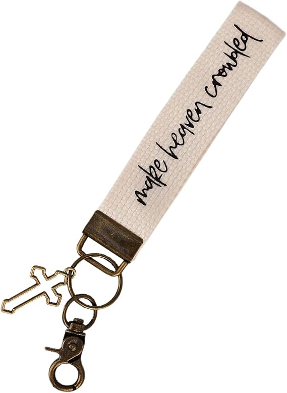 SANDOO Make Heaven Crowded Christian Keychain - Jesus Protection Cross Keychain with Cute Cotton Wristlet