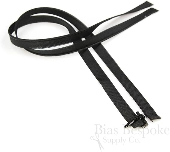 18" Invisible Separating Zipper, Black, Bias Bespoke Brand