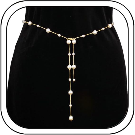Gold Pearl Waist Chain Belt for Women Elegant Puls Size Waist Chain Adjustable Pearl Belt for Dress Party Accessories