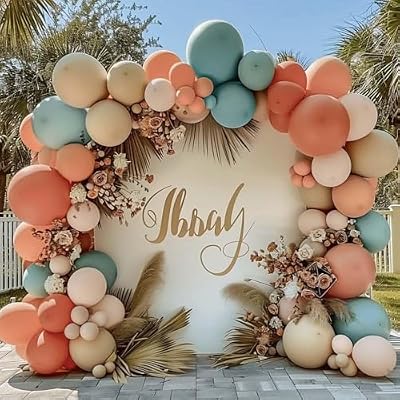 Dusty Pink Blue Balloon Garland Double Stuffed, Peach White Sand Blush Gender Reveal Balloon Arch Kit for Baby Shower Boho Birthday Bear Party Decoration