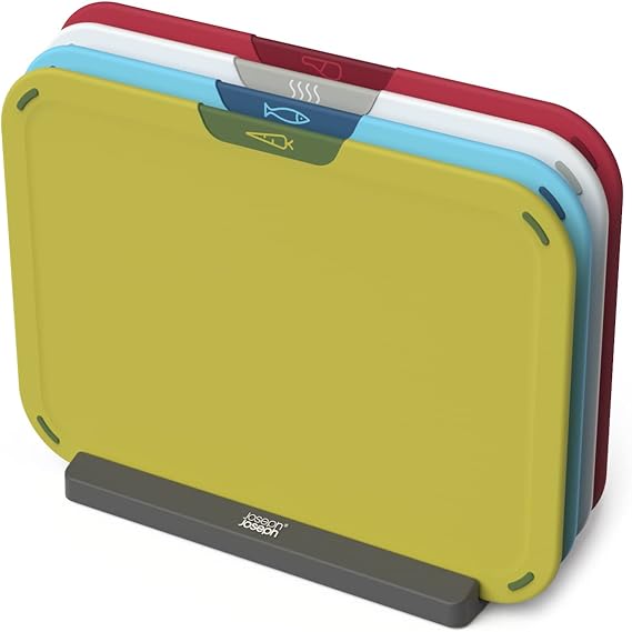Joseph Joseph Duo Icon 4-piece Colour Coded Chopping Board Set with Storage Stand, Multicolour