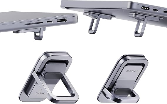 Hagibis Laptop Stand Adjustable Height for Desk, Portable Invisible Laptop Riser, Ergonomic Mount Keyboard Kickstands Aluminum Cooling Pad for MacBook Pro Air, Tablet Laptop (Grey)