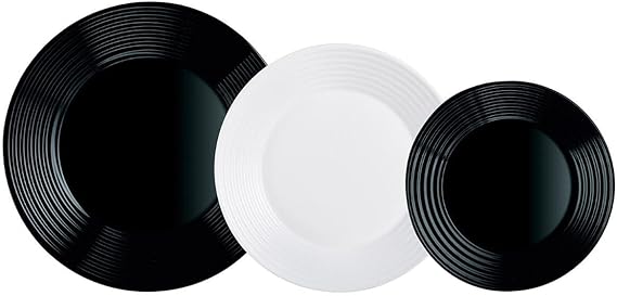 Luminarc Harena N&B 18-Piece Dinnerware Set, White and Black