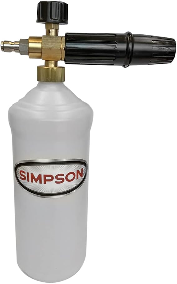 Simpson Pressure Washer Foam Cannon, 1/4" Quick Connect, 1 Liter, 80271 | Adjustable Spray Patterns And Foam Thickness, Quick-Connect Nozzle Tube, Thick Foam Reduces Time To Clean Cars, Boats, Siding