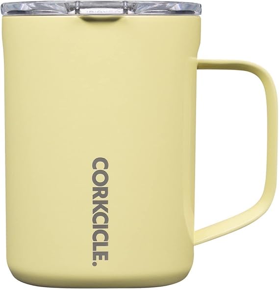 Corkcicle Origins Travel Coffee Mug - Triple Insulated Stainless Steel Cup with Handle for Tea, Hot Chocolate, Coffees, More - Spill Proof, Reusable, Dishwasher Safe - Buttercream, 475ml/16oz
