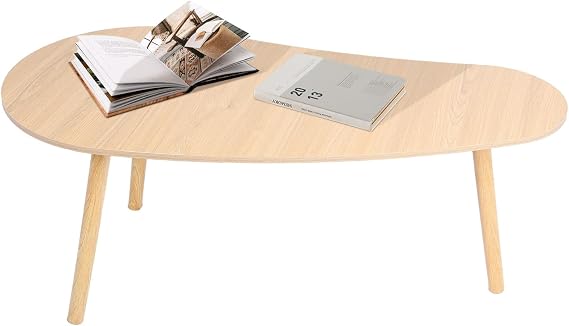 Small Coffee Table, Mid Century Modern Tea Table, Small Oval Coffee Table Living Room Center Minimalist Display Coffee Table with Mangos Shape Wooden Color