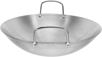 Zerodeko Stainless Steel Wok, Double Handle Wok Cooking Pan Round Bottom Frying Pan Multi- Cooking, Dishwasher Safe, Practical Kitchen Utensil 28cm