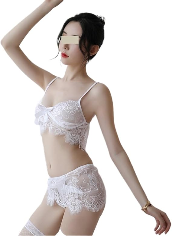 Women Lace Underwear Set Eyelash Hollow Out Lingerie Push Up Bra and Panty Skirt Teddy Mesh Babydoll