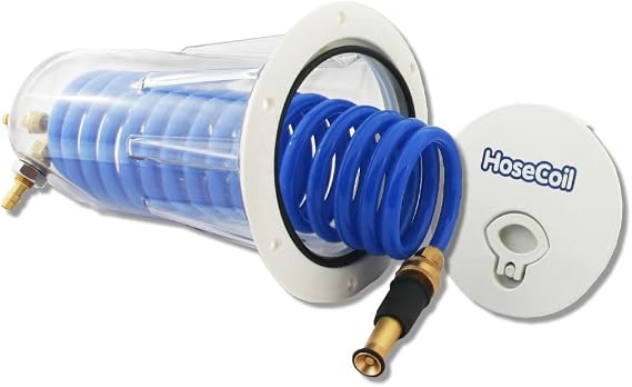 HoseCoil Flush Mount Enclosure with 15' High Performance RV, Boat and Garden Hose