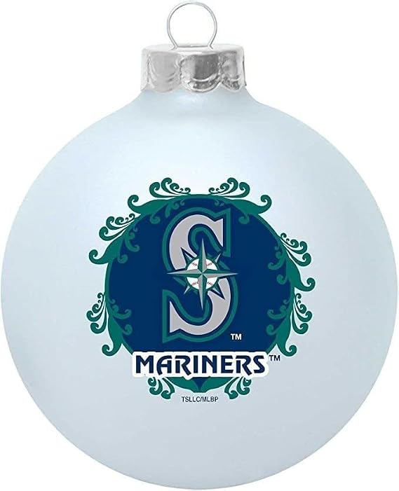 Licensed MLB Large 3-1/4" Classic White Glass Ball Ornament, Sports Collectors Series (Seattle Mariners)