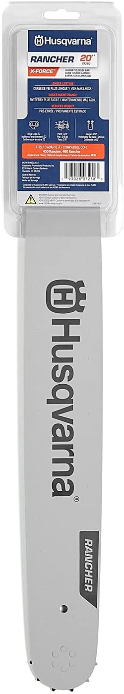 Husqvarna 20 in. X-Force Chainsaw Bar, 3/8" Pitch .050" Gauge
