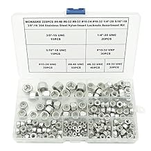 225PCS #4-40 to 3/8"-16 Stainless Steel Nylon-Insert Locknuts/Elastic Stop Nuts Assortment Kit,for #4-40#6-32#8-32#10-24#10-32 1/4"-20 5/16"-18 3/8"-16 Screws/Bolts