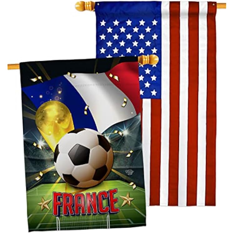 World Cup France American Flag Banner Pack Patio Porch Lawn Garden Room Decorations Outdoor Tapestry Yard Signs Art FIFA Team Qatar Trophy Soccer Game Football Gifts, Made in USA
