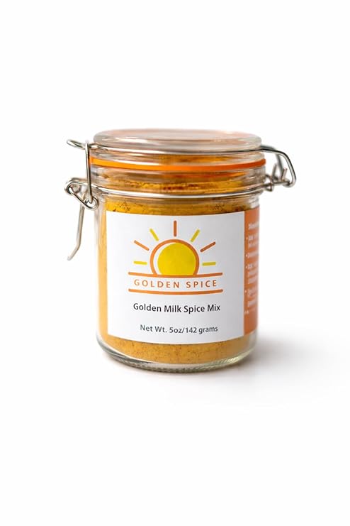 Golden Spice Golden Milk Spice Mix with Turmeric, Ginger, Cinnamon, Black Pepper, 5oz Glass Jar, 100% Real Spices