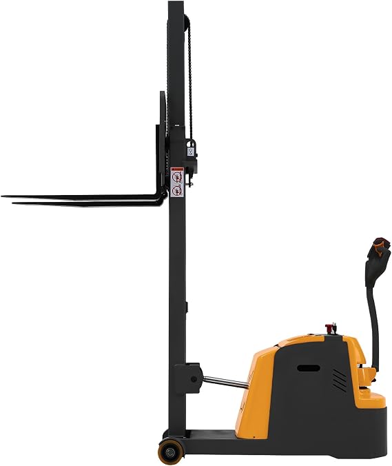 Apollo Counterbalanced Stacker Full Electric Material Lift 2200 Lb. Capacity, 118" Lifting Height Powered Hydraulic Lifter with Straddle Forks Suitable for All Kinds of Pallets