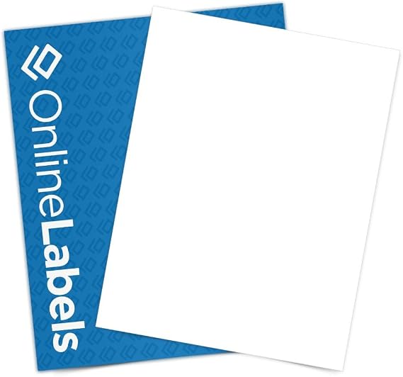 OnlineLabels 8.5" x 11" Sticker Paper - Waterproof Film - Laser Only | 10 Sheets, Permanent Adhesive, Blank Full Sheet Polyester Labels, Laser Compatible, Works With Cricut, Silhouette, More