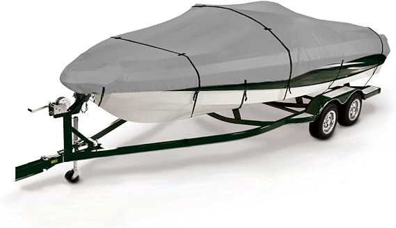 Savvycraft Heavy Duty Boat Cover, Waterproof Trailerable Boat Cover fits V-Hull Runabouts, Aluminum Fishing Boats, Pro Style Bass Boats, Fish&Ski (Size 0: 12ft-14ft Long, Beam up to 68", Gray)