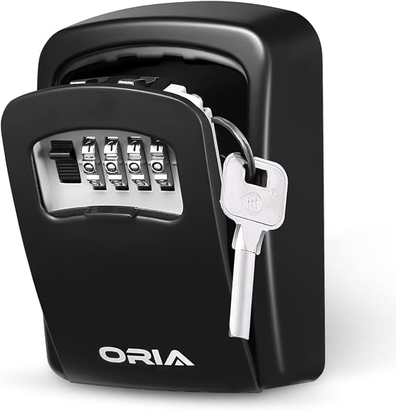 ORIA Key Storage Lock Box, 4 Digit Combination Lock Box, Wall Mounted Lock Box, Resettable Code, 5 Key Capacity, 4.72 inch, Black, No Shackle