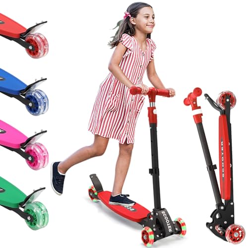 Scooter for Kids 3-12, Kid Scooters with Extra-Wide Deck, 165 lbs Capacity, 3 Wheel Kick Scooter with Lean to Steer, Height Adjustable Handlebar, Light Up Wheels for Stable Smooth Riding, Child Gift