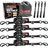 4-Pack Retractable Ratchet Straps Black Heavy Duty - 1 Inch X 15Feet with Soft Loops, 2,000lbs Breaking Strength - Best for Trucks, Cargo Trailer, Motorcycle, Tie Down Straps Ratchet