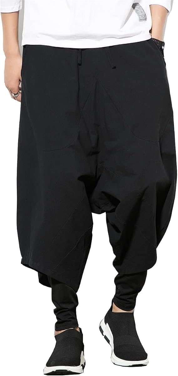 Seidarise Men's Harem Pants Hip hop Joggers Baggy Wide Leg Pants Casual Harem Linen Japanese Yoga