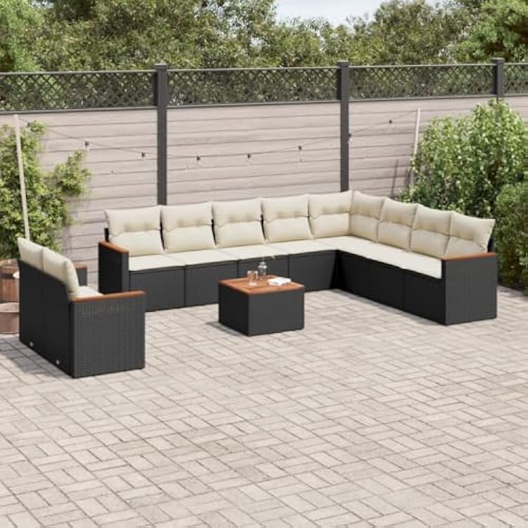 Garden Sofa Set Black Poly Rattan Large Modular Outdoor Lounge Set Garden Seating Ensemble for Pond Outdoor