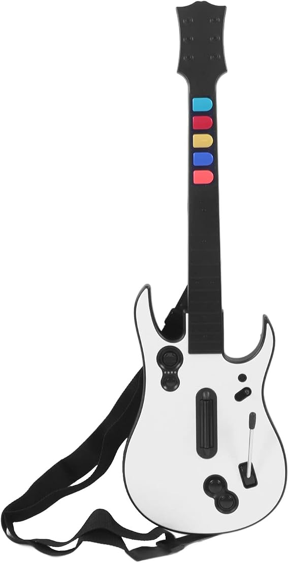 PC Guitar Hero Controller, Guitar Controller Wireless Guitar Game Guitar, Guitar Hero Guitar with Strap, Quick Response Wireless PS3 Guitar Hero for PC, Compatible with PC and PS3 White