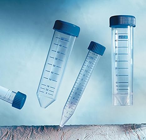 Greiner Bio-One 227270 CELLSTAR Polypropylene Centrifuge Tube with Blue Screw Cap, 50 mL Capacity, 30 mm Dia. x 115 mm L, Sterile, Conical, V Bottom, 12 Bags of 25 (Pack of 300)