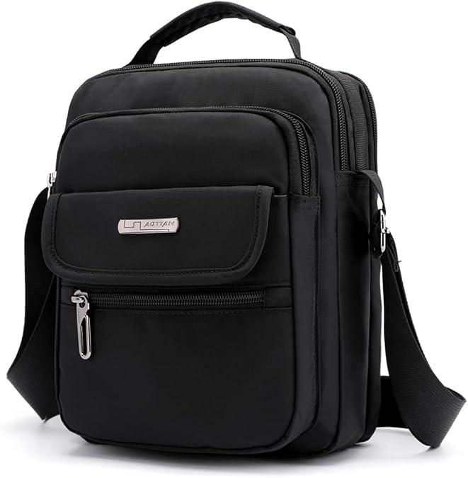 natyrlpog Men's Shoulder Bag Nylon Messenger Bag Crossbody Purse Waterproof Lightweight for Travel Work Outdoor Black Small