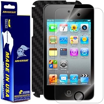 ArmorSuit MilitaryShield Black Carbon Fiber Skin Wrap Film + HD Clear Screen Protector for Apple iPod Touch 4G (4th Gen) - Anti-Bubble Film