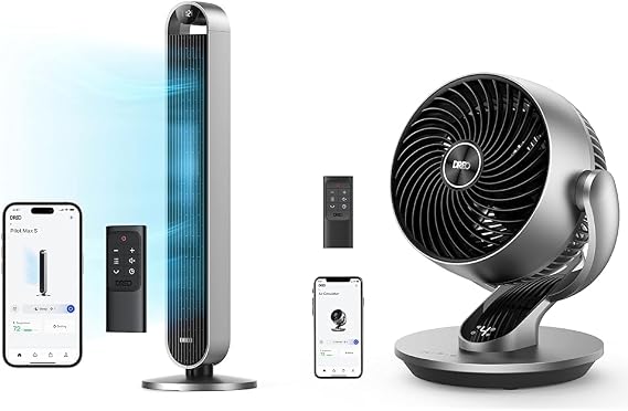 Dreo Tower Fan 42 Inch Pilot Max, 2023 Upgraded Smart Fans for home Works with Alexa/Google/App, 120 & Smart Desk Fan for Bedroom, Powerful 70 ft Whole Room Air Circulator Fan, 120+90 oscillating