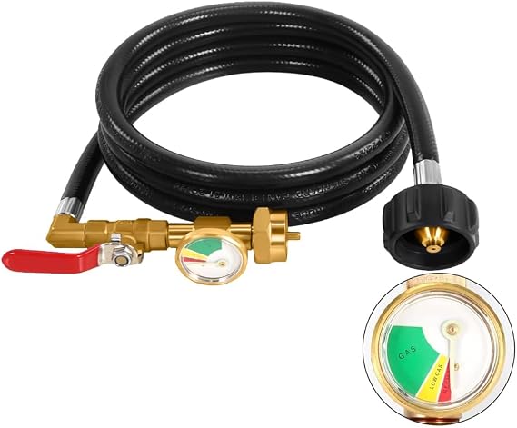 Propane Refill Adapter for 1 lb. Tanks,3 FT Propane Tank Refill Adapter Rubber Hose with Gauge and ON-Off Control Valve, Fits QCC1 / Type 1 Propane Tank,Propane Tank Filler 20 lb to 1 lb