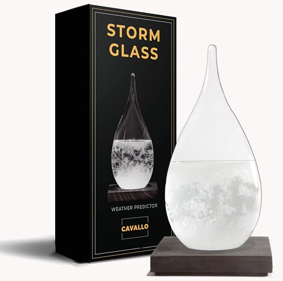 Storm Glass Weather Predictor with Dark Wood Base - Barometer Bottle - Weather Station - Unique Gift