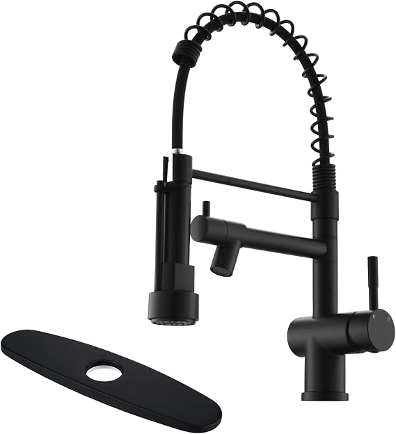 VFAUOSIT Black Kitchen Faucet with Pot Filler, Dual Mode for Everyday Use, Buckle Lock Design, Tilt Angle Spout, No Leakage, 360 Degree Swivel, Matte Finish